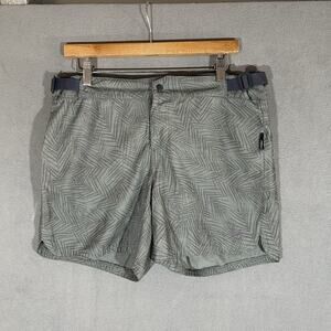 FLYLOW Shorts Mens Medium Gray Cycling Hiking Beach Adjustable Shorts Leaves AOP